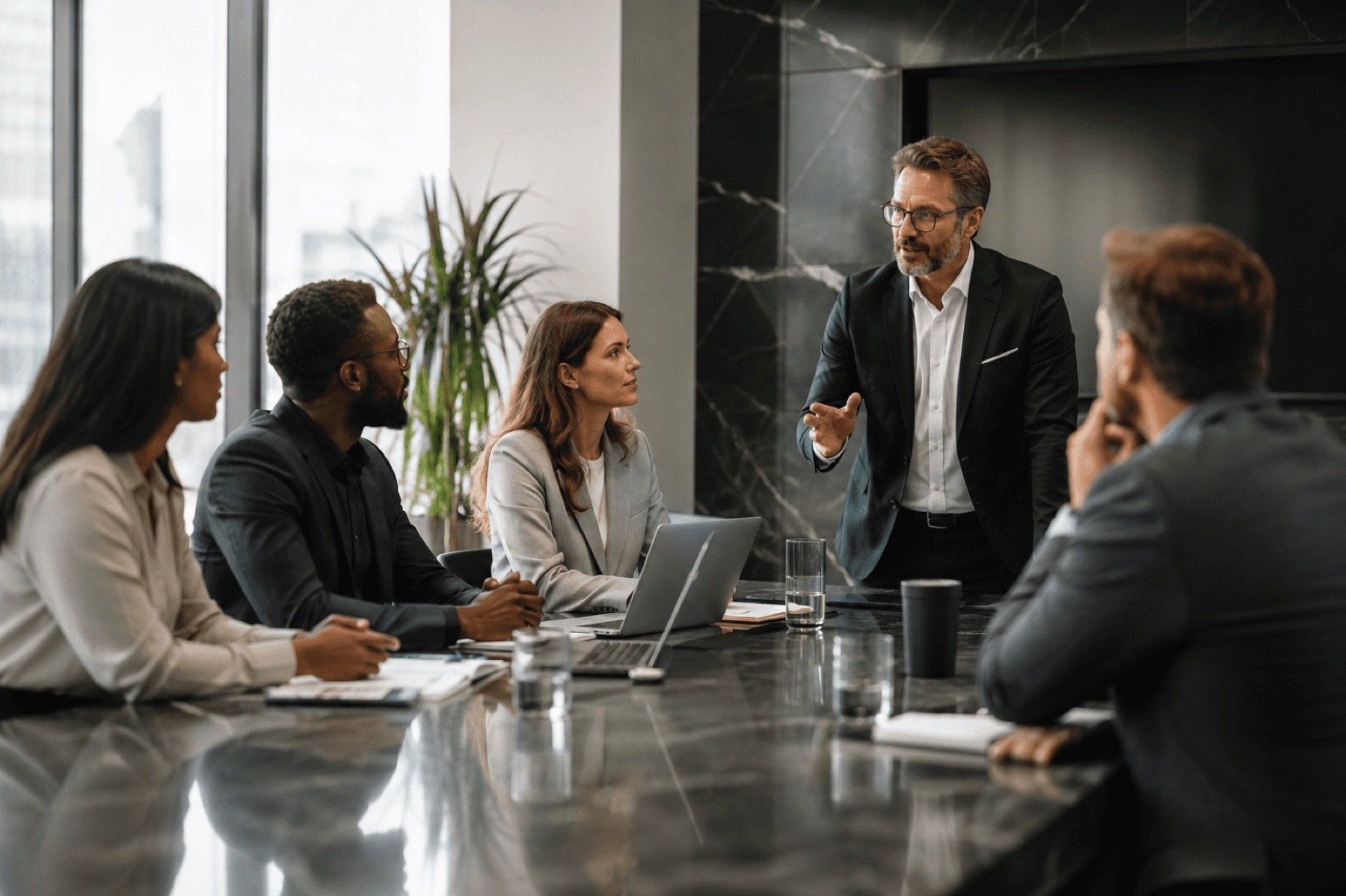 RevUp Sales team presenting in a modern boardroom